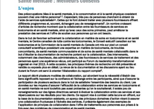 Collaboration pour les soins en toxicomanie et en santé mentale : Meilleurs conseils (Rapport en bref)