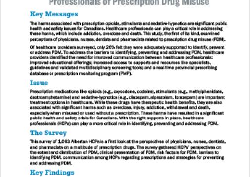 Perceptions among Alberta Healthcare Professionals of Prescription Drug Misuse (Report in Short)