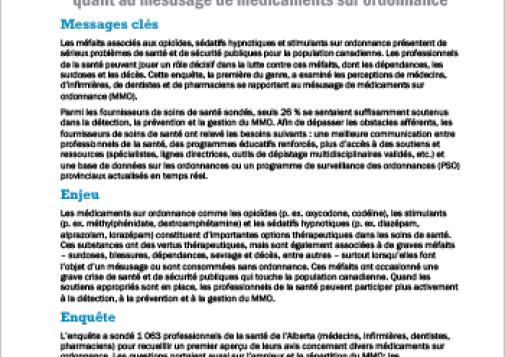 Perceptions des professionnels de la santé de l’Alberta quant au mésusage de médicaments sur ordonnance (Rapport en bref)