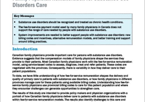 Family Physician Remuneration for Substance Use Disorders Care (Report at a Glance)