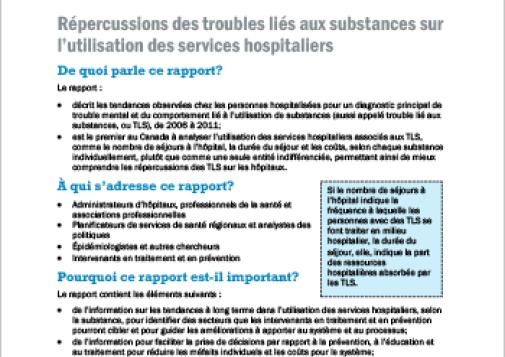 Répercussions des troubles liés aux substances sur l’utilisation des services hospitaliers (Rapport en bref)