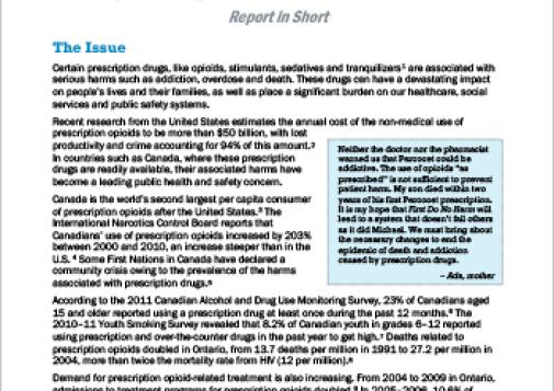 First Do No Harm: Responding to Canada’s Prescription Drug Crisis (Report in Short)