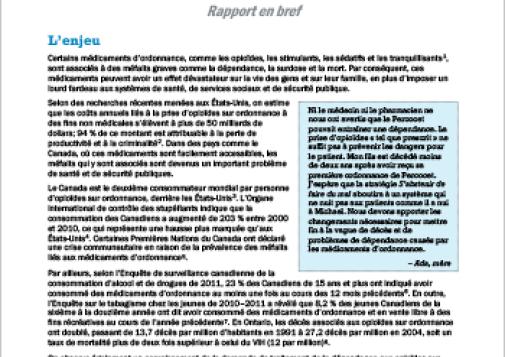 S’abstenir de faire du mal : Répondre à la crise liée aux médicaments d’ordonnance au Canada (Rapport en bref)