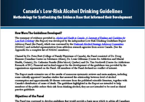 Canada's Low-Risk Alcohol Drinking Guidelines: Methodology for Synthesizing the Evidence Base that Informed their Development