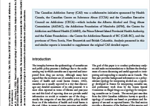 Toward a Policy-Relevant Typology of Cannabis Use for Canada: Analysis Drawn from the 2004 Canadian Addiction Survey