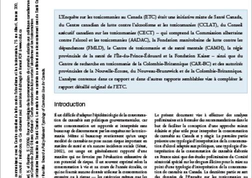 Pour une typologie de la consommation de cannabis adaptée aux politiques canadiennes : Analyse tirée de l’Enquête sur les toxicomanies au Canada de 2004