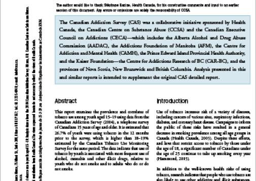 Risks Associated with Tobacco Use in Youth Aged 15–19: Analysis Drawn from the 2004 Canadian Addiction Survey