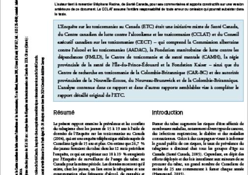 Risques associés au tabagisme chez les jeunes de 15 à 19 ans : Analyse tirée de l’Enquête sur les toxicomanies au Canada de 2004