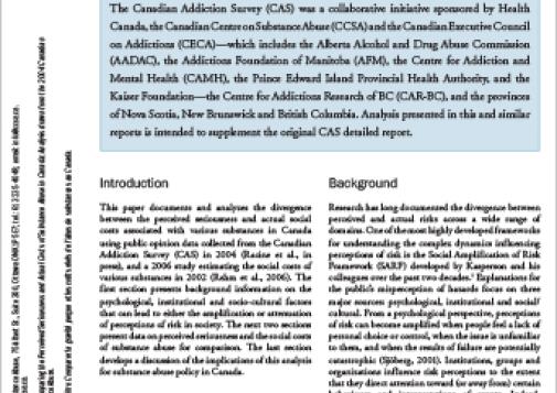 Comparing the Perceived Serious and Actual Costs of Substance Abuse in Canada