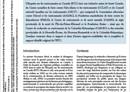 Comparer la gravité perçue et les coûts réels de l'abus de substances au Canada