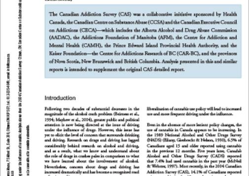 Driving Under the Influence of Cannabis : Analysis drawn from the 2004 Canadian Addiction Survey