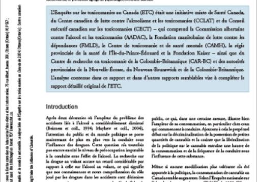 Le cannabis et la conduite automobile : Analyse tirée de l’Enquête sur les toxicomanies au Canada de 2004