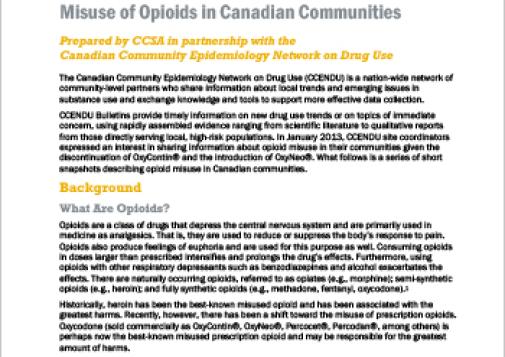 Misuse of Opioids in Canadian Communities (CCENDU Bulletin)