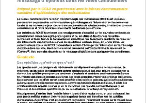 Mésusage d’opioïdes dans les villes canadiennes (Bulletin du RCCET, avril 2013)