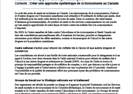 Manuel d’Approche systémique : Contexte : Créer une approche systémique de la toxicomanie au Canada