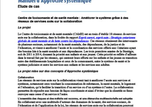 Manuel d’Approche systémique : Étude de cas : Centre de toxicomanie et de santé mentale : Améliorer le système grâce à des réseaux de services axés sur la collaboration