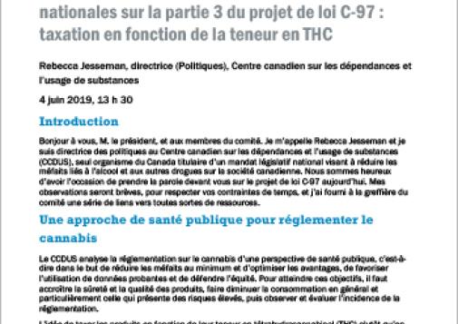 Présentation au Comité sénatorial des finances nationales sur la partie 3 du projet de loi C-97 : taxation en fonction de la teneur en THC