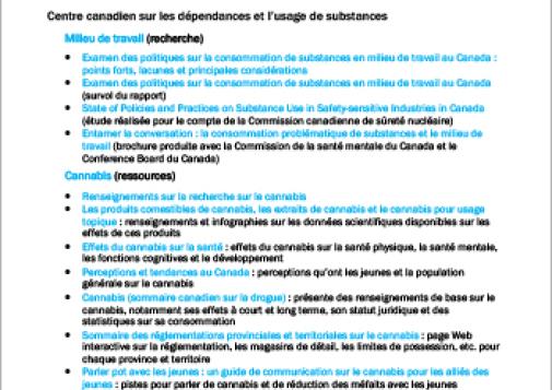 Usage de substances et milieu de travail : Outils et ressources