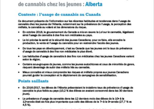 Habitudes et tendances provinciales dans l’usage de cannabis chez les jeunes : Alberta