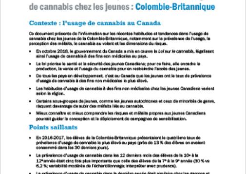 Habitudes et tendances provinciales dans l’usage de cannabis chez les jeunes : Colombie-Britannique