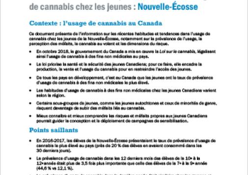Habitudes et tendances provinciales dans l’usage de cannabis chez les jeunes : Nouvelle-Écosse