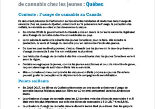 Habitudes et tendances provinciales dans l’usage de cannabis chez les jeunes : Québec