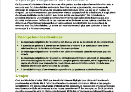 Dépistage obligatoire de l’alcoolémie [Document d'orientation]