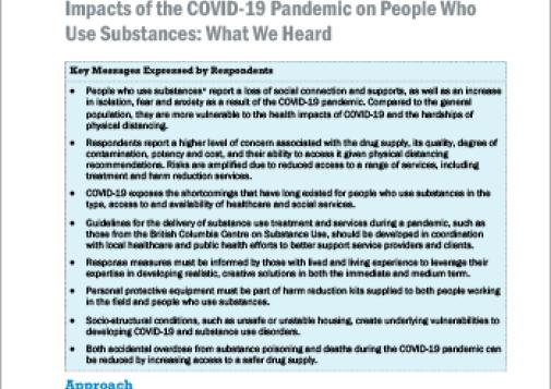 Impacts of the COVID-19 Pandemic on People Who Use Substances: What We Heard