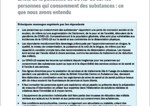 Effets de la pandémie de COVID-19 sur les personnes qui consomment des substances : ce que nous avons entendu