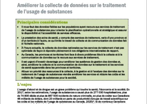 Améliorer la collecte de données sur le traitement de l’usage de substances [Document d'orientation]