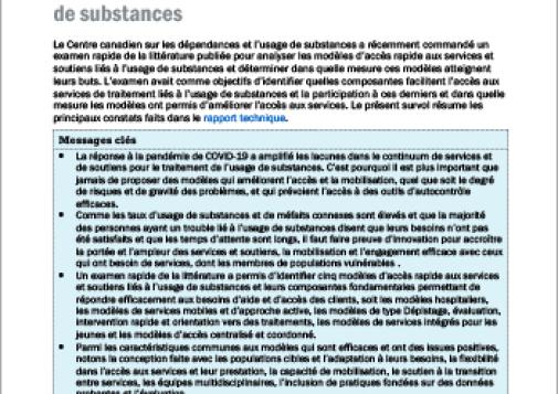 Modèles d’accès rapide aux services liés à l’usage de substances (Survol du rapport)