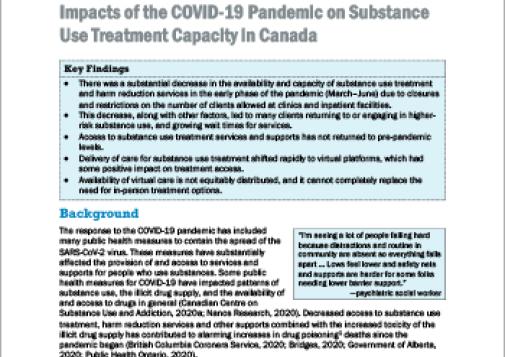 Impacts of the COVID-19 Pandemic on Substance Use Treatment Capacity in Canada