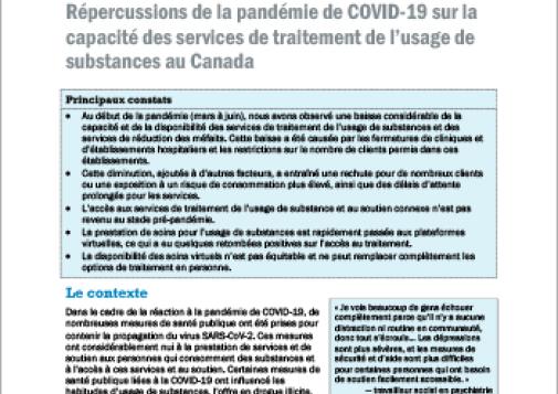 Répercussions de la pandémie de COVID-19 sur la capacité des services de traitement de l usage de substances au Canada