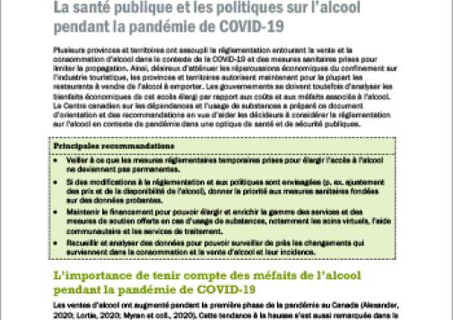 La santé publique et les politiques sur l’alcool pendant la pandémie de COVID-19 [Document d’orientation]