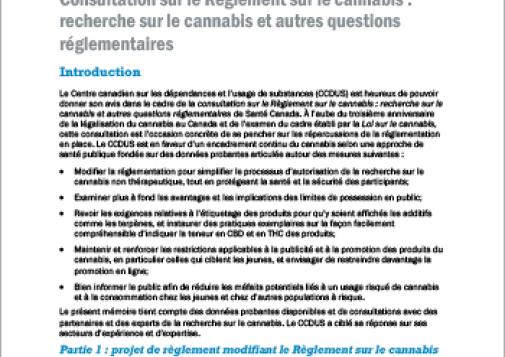 Consultation sur le Règlement sur le cannabis : recherche sur le cannabis et autres questions réglementaires [Document d'orientation]