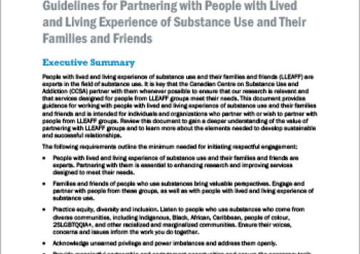 Guidelines for Partnering with People with Lived and Living Experience of Substance Use and Their Families and Friends