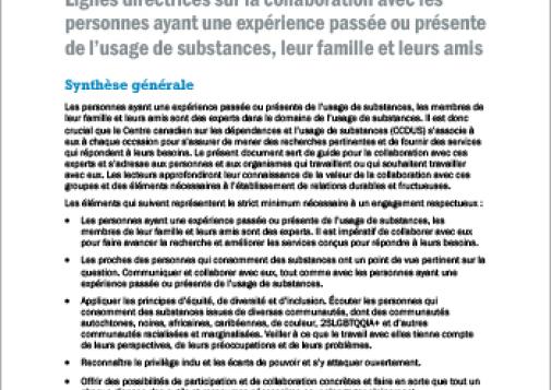 Lignes directrices sur la collaboration avec les personnes ayant une expérience passée ou présente de l’usage de substances, leur famille et leurs amis