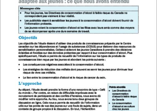 Pour une sensibilisation à la consommation d’alcool adaptée aux jeunes : ce que nous avons entendu [rapport]