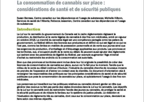 La consommation de cannabis sur place : considérations de santé et de sécurité publiques [Document d’orientation]