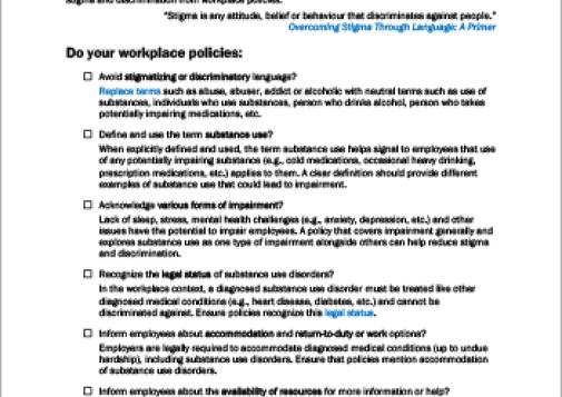 Checklist for Workplace Policies on Substance Use Stigma