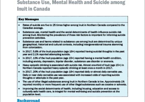 Substance Use, Mental Health and Suicide among Inuit in Canada (Report at a Glance)