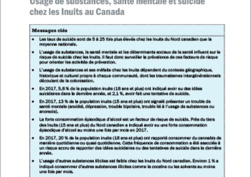 Usage de substances, santé mentale et suicide chez les Inuits au Canada (Survol du rapport)