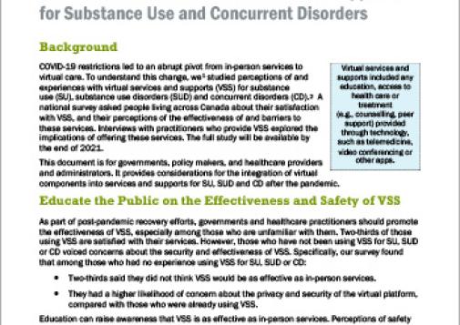 Considerations for Virtual Services and Supports for Substance Use and Concurrent Disorders [Policy Brief]