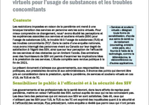 Considérations relatives aux services et soutiens virtuels pour l’usage de substances et les troubles concomitants [Document d’orientation]