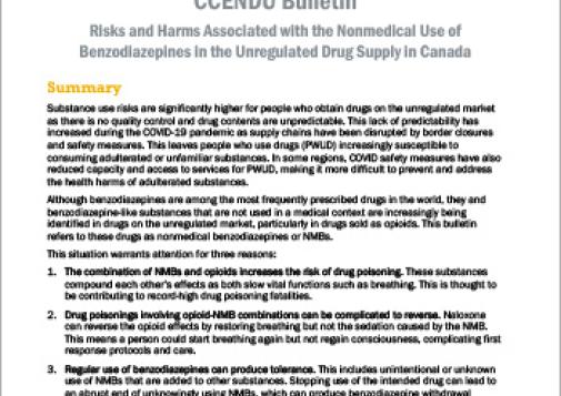 Risks and Harms Associated with the Nonmedical Use of Benzodiazepines in the Unregulated Drug Supply in Canada (CCENDU Bulletin)