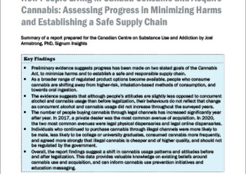 How People Living in Canada Consume and Acquire Cannabis: Assessing Progress in Minimizing Harms and Establishing a Safe Supply Chain (Report at a Glance)