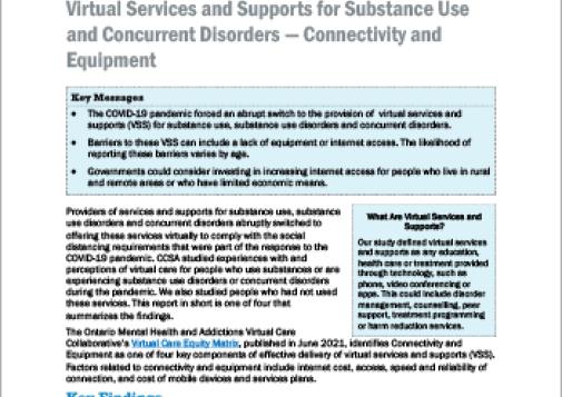 Virtual Services and Supports for Substance Use and Concurrent Disorders — Connectivity and Equipment (Report at a Glance)