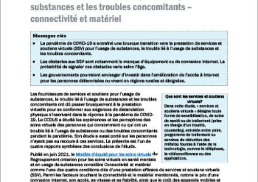 Services et soutiens virtuels pour l’usage de substances et les troubles concomitants – connectivité et matériel (Survol du rapport)