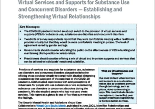 Virtual Services and Supports for Substance Use and Concurrent Disorders — Establishing and Strengthening Virtual Relationships (Report at a Glance)