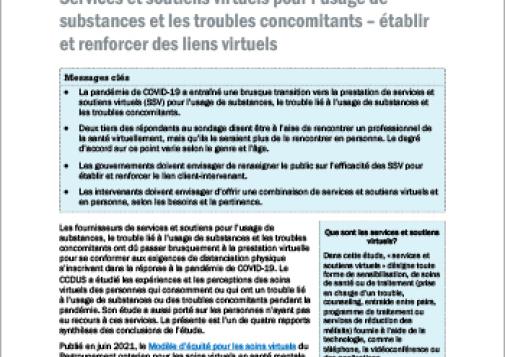 Services et soutiens virtuels pour l’usage de substances et les troubles concomitants – établir et renforcer des liens virtuels (Survol du rapport)